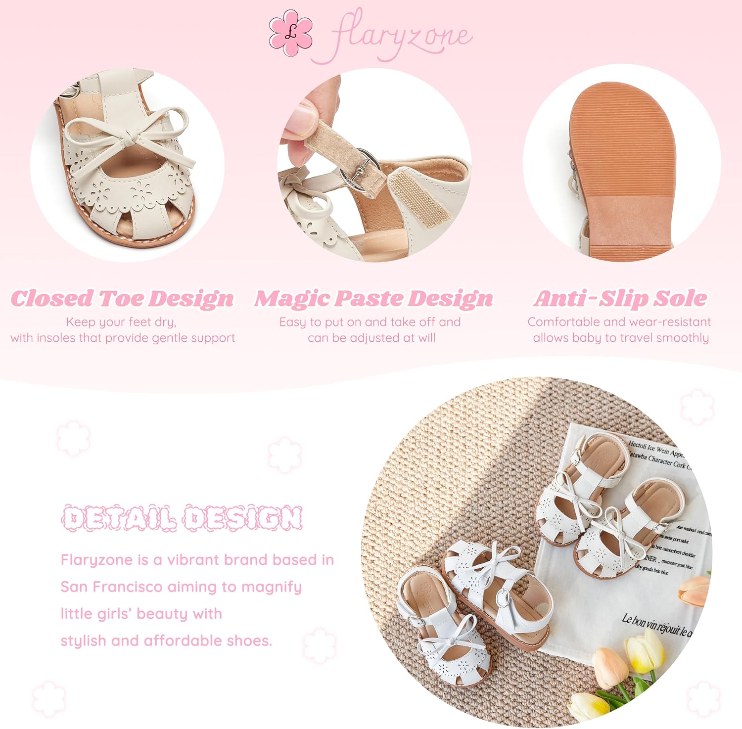 Flaryzone Girls Sandals Closed Toe Summer Flats Dress Sandals Shoes Toddler/Little Kid