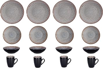 Stoneware Dinner Set Reactive Glaze (16pc Set, Beige)