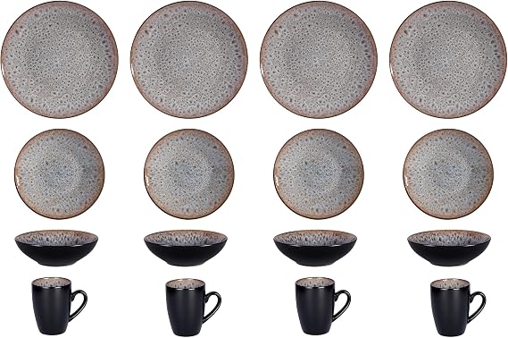 Stoneware Dinner Set Reactive Glaze (16pc Set, Beige)