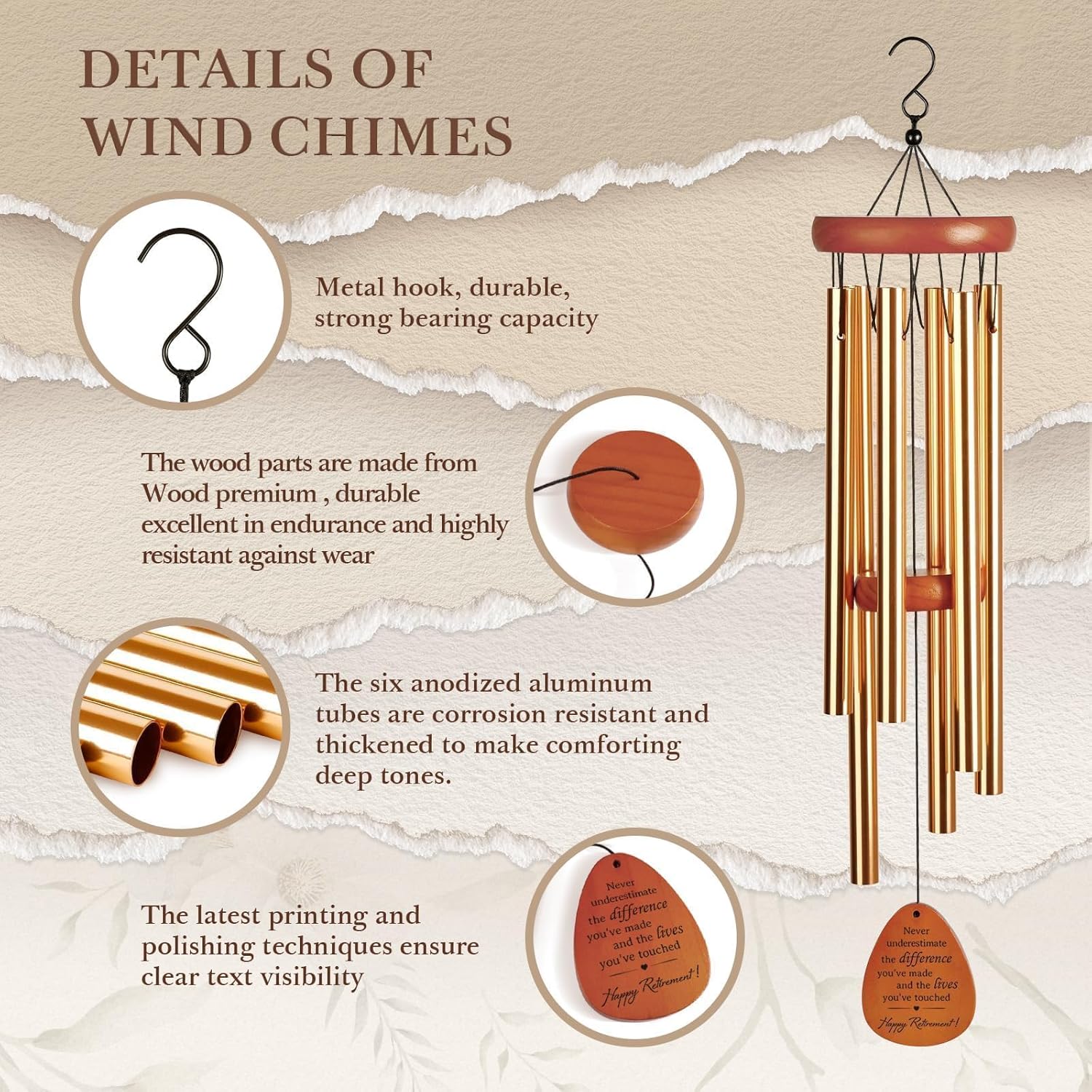 SteadStyle Retirement Gifts Wind Chime, Retirement Gift for Woman Men, Happy Retirement Gifts for Coworker, Nurse, Veterans, Teacher, Boss - Image 5