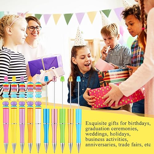 Miniatura 4 de 50 bolígrafos de plástico con cuentas a granel, con cuentas de tinta negra, con 50 recambios para hacer bricolaje, regalo, niños, estudiantes,