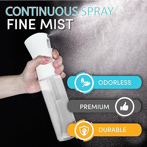 Miniatura 43 de Botella de spray continuo (300 ml/10.1 onzas – verde) pulverizador de agua de plástico vacío – Ultra fino recargable para el cabello, limpieza