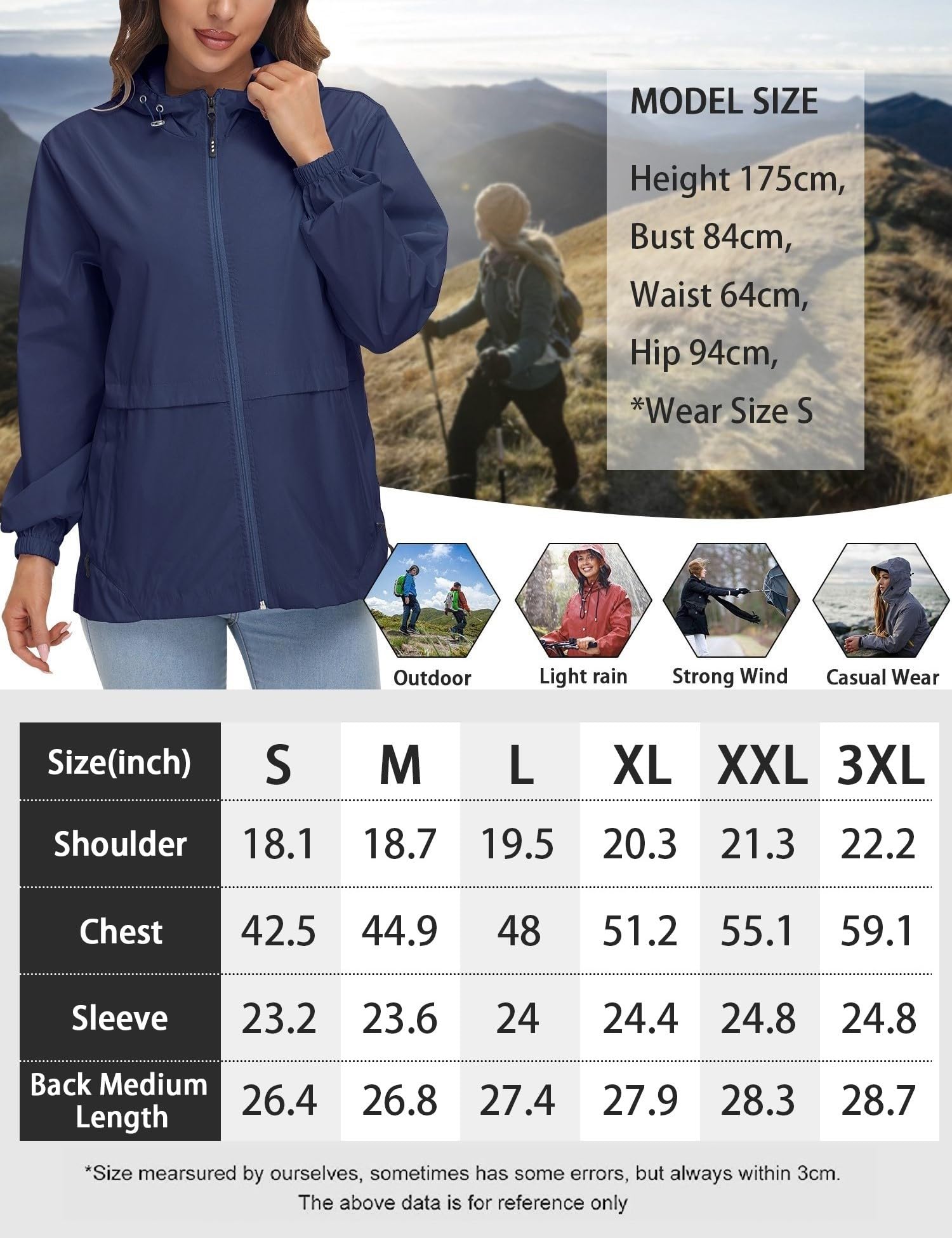 Chaqueta impermeable ligera para mujer, cortavientos con capucha plegable para actividades al aire libre — view 6
