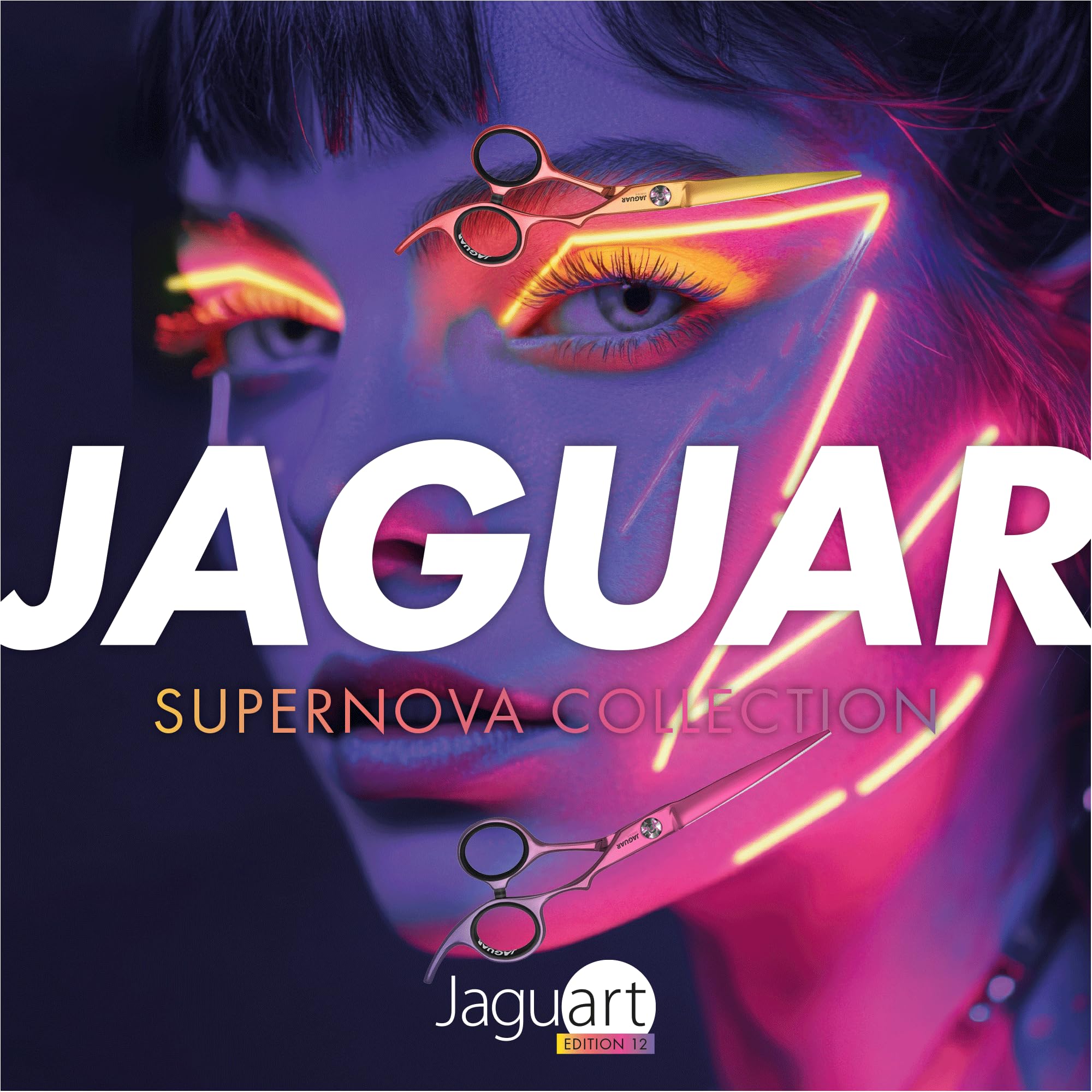 JAGUAR Nożyczki do włosów JaguART LYRA 5,5" | ergonomiczny uchwyt | Nożyczki fryzjerskie w stylu Crane | kuty haczyk na palec | zakrzywione oko na kciuk | metaliczna powłoka | Made in Germany