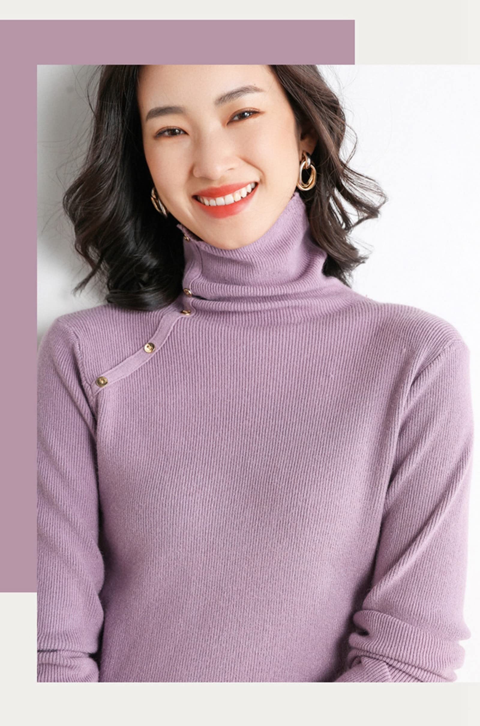 Suéter para Mujer,Suéter De Cachemira De Cuello Alto De Otoño E Invierno para Mujer Jersey De Manga Larga Suelto Informal Top Elegante Y Cálido Suéter De Moda De Calle De Punto Elástico De Co