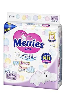 もちもち Merries メリーズ　新生児　テープ　おむつ 82枚×5 メリーズ エアスルー テープ 新生児用5000gまで 68枚入り