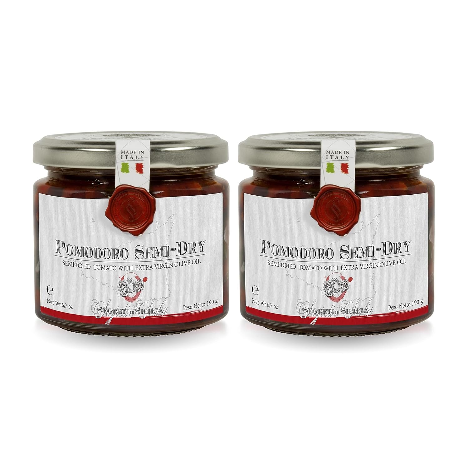 Frantoi Cutrera - Pomodorino Semi Secco - Semi-Dried Cherry Tomatoes in Extra Virgin Olive Oil, Product of Italy, 6.7 oz (2 Pack)