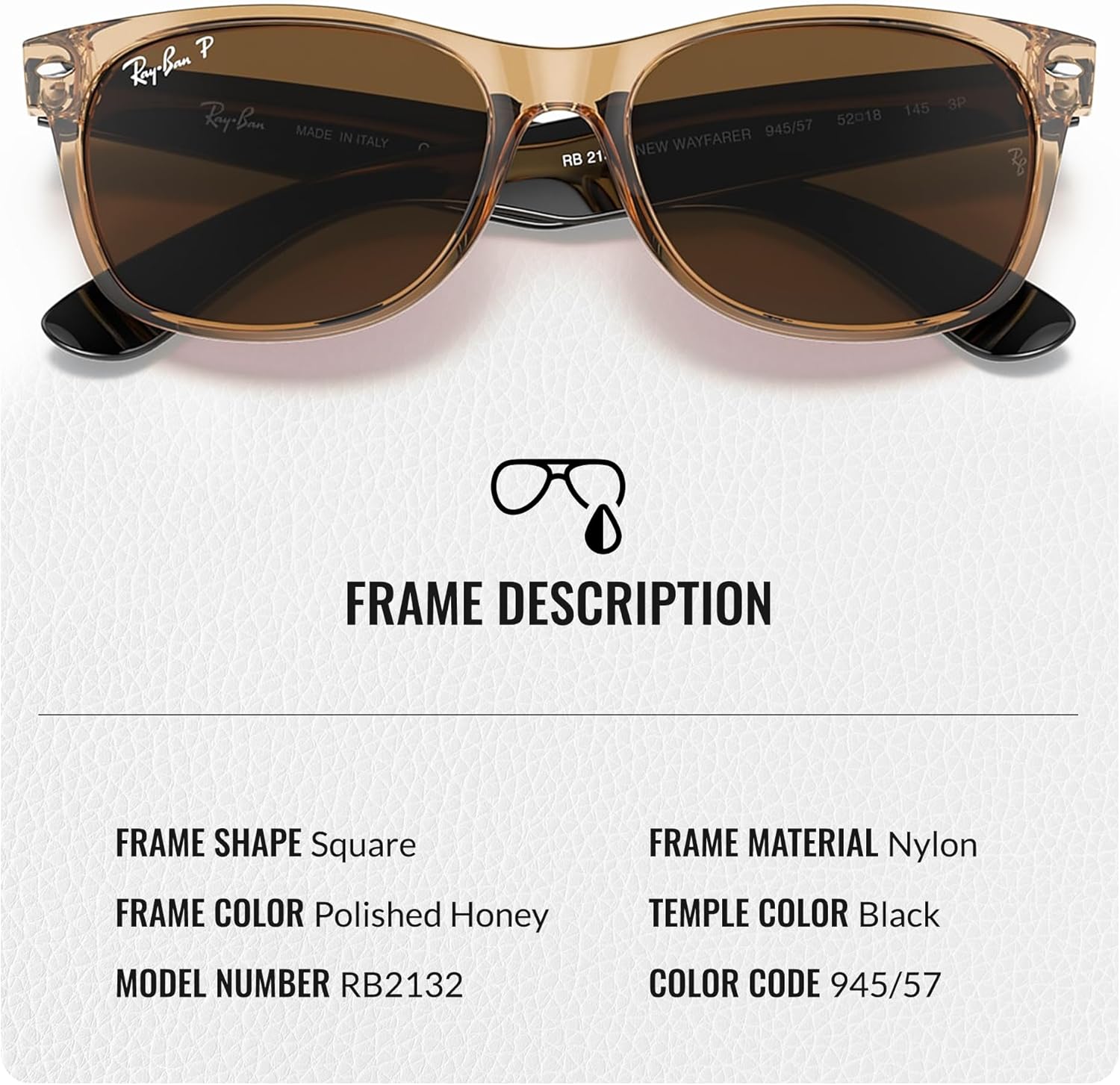 Ray-Ban RB2132 NEW WAYFARER BICOLOR Square Shaped Sunglasses for Men & Women with Official RAYBAN Eyewear Kit