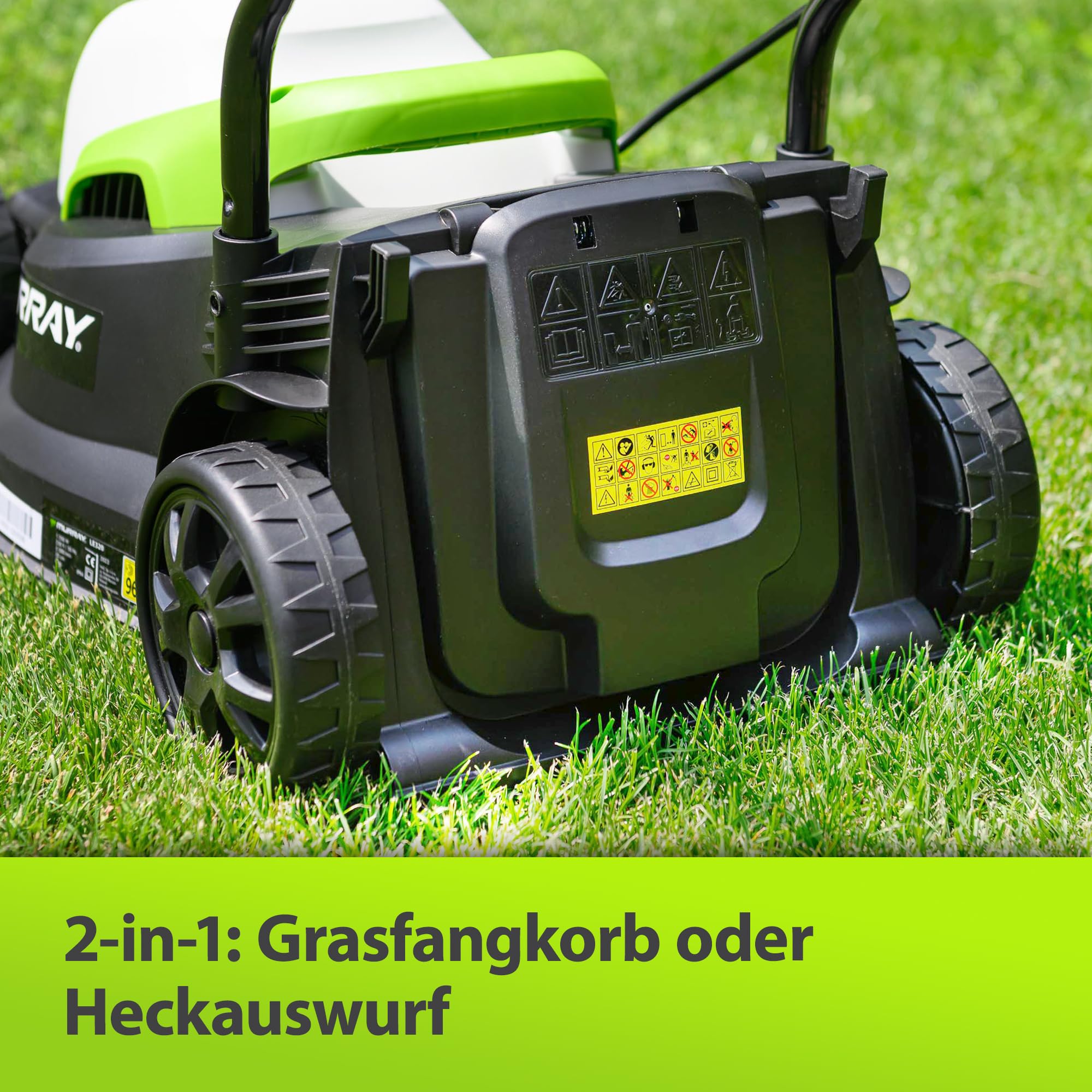 Murray Rasenmäher Elektro 2-in-1 LE320E - Kleiner Rasenmäher Elektrisch 1200W/32cm mit Grasfangbox 27L für Kleine Rasenflächen - Elektro Rasenmäher mit Ergonomischer Softgriff und Überlastschutz