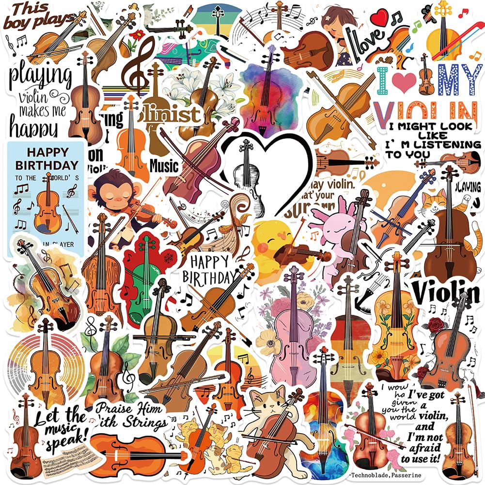 Violin Stickers |50Pcs Musical Instrument Waterproof Vinyl Decals for Water Bottles Laptop Luggage Cup Computer Mobile Phone Skateboard Guitar Helmet