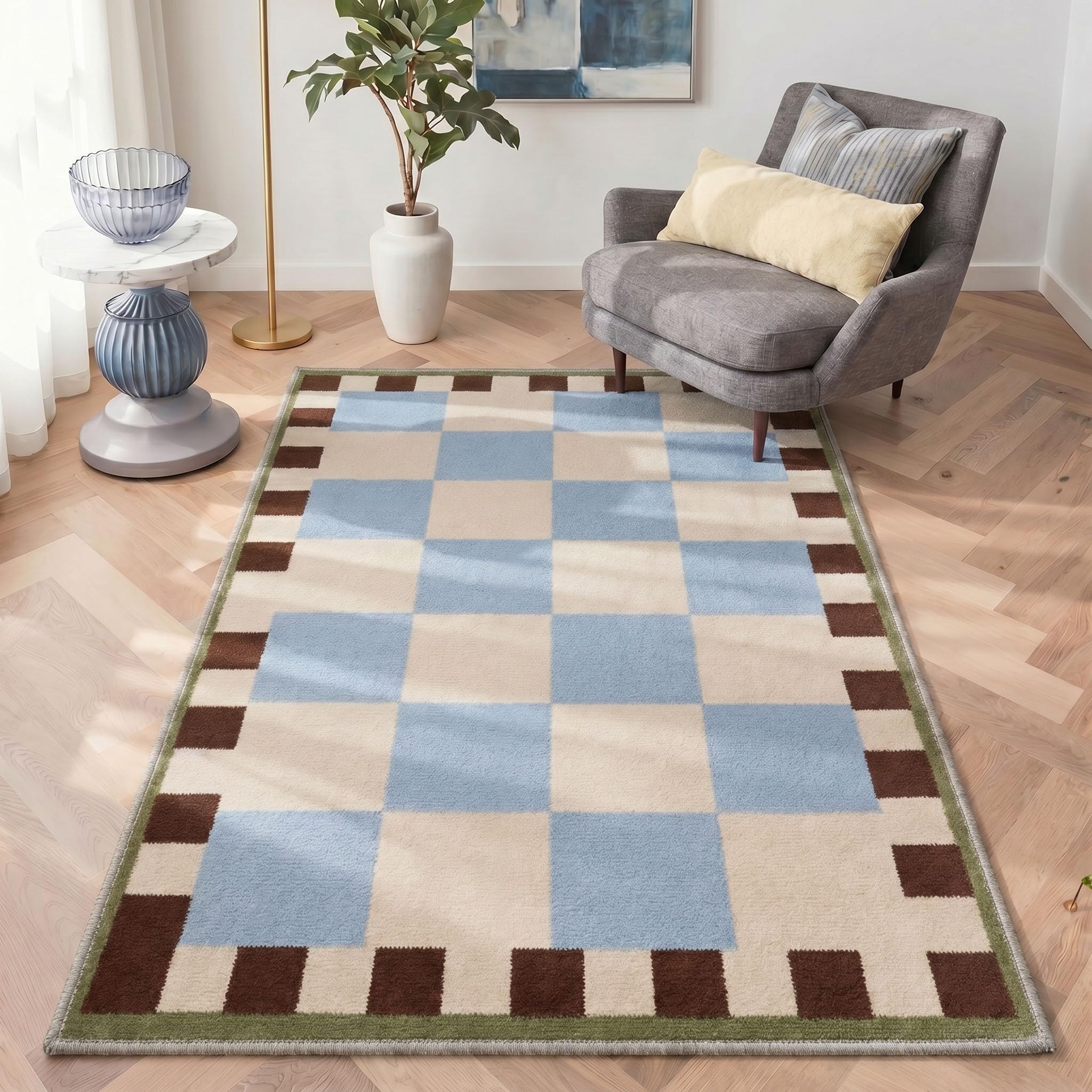 GENIMO Waschbarer Teppich Minimalistisch Türkis Leinen 120x170cm Kueche