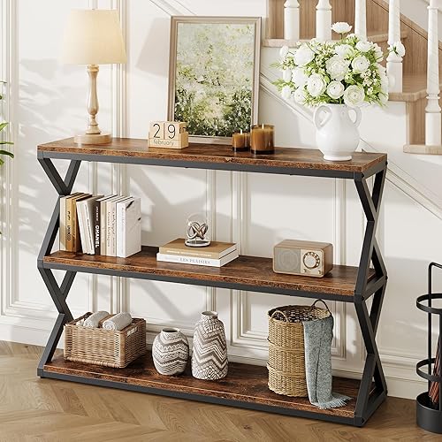 Miniatura 11 de Mesa consola de granja de 47 pulgadas con 3 cajones y estante abierto, mesa de sofá detrás del sofá para sala de estar, mesa de entrada, pasillo,