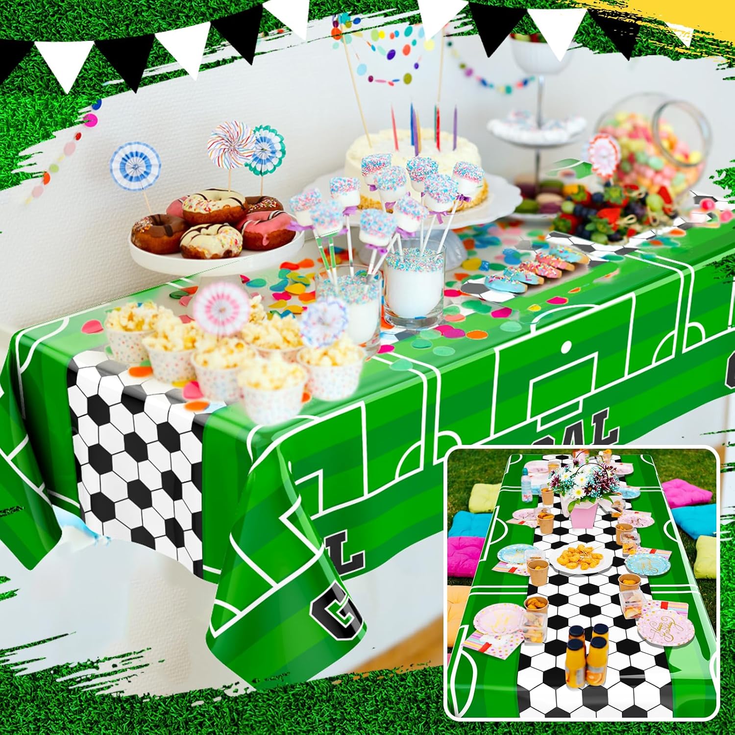 Oudain 4 Packs Soccer Party Decorations Supplies Soccer Tablecloth, 54" x 108" Disposable Plastic Rectangular Table Covers for Soccer Themed Birthday Party Sports Game Decoration - Image 4