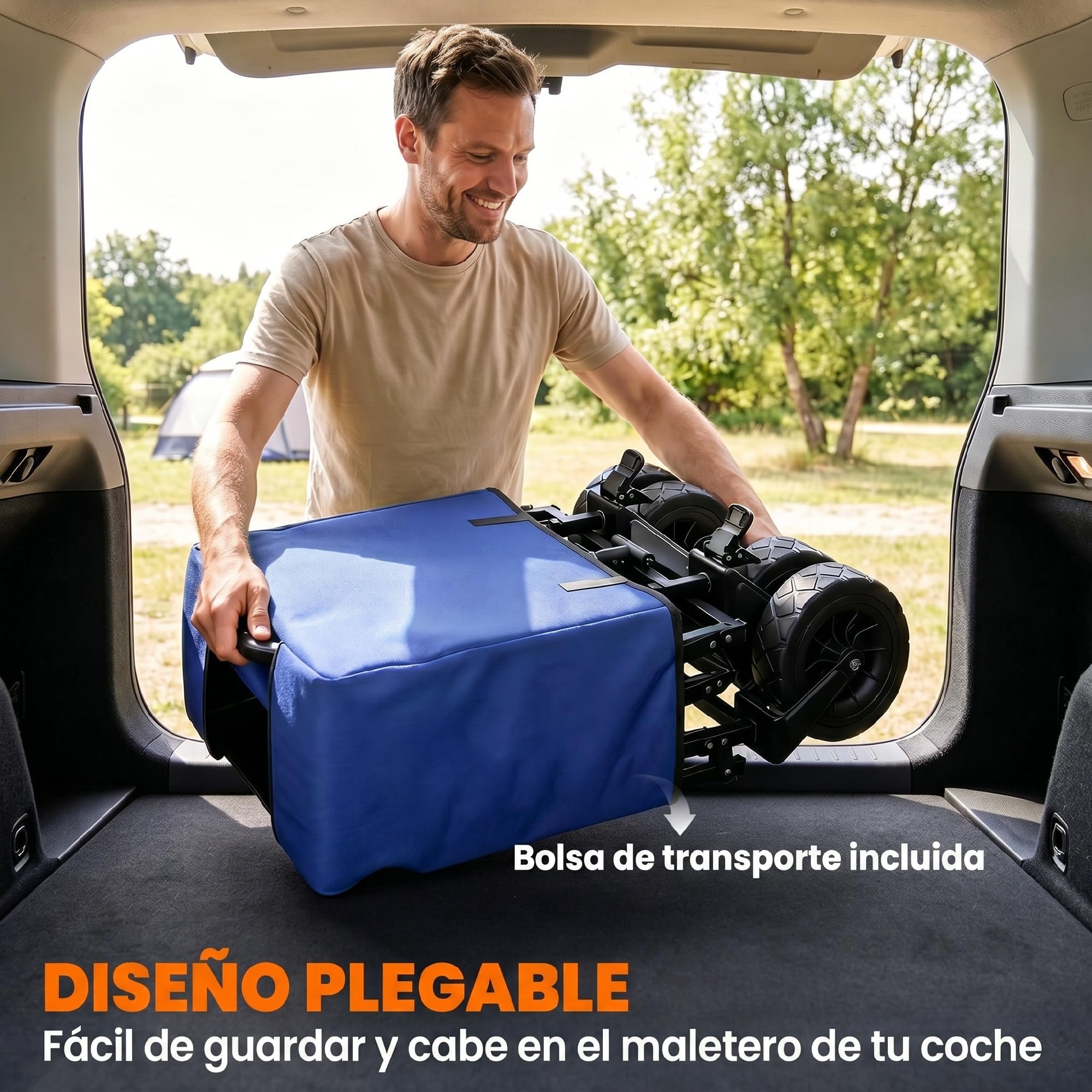 Outsunny Carro de Jardín Carro para Playa Plegable 100 kg Azul Oscuro | Longitud y Ángulo del Mango Ajustables, Puerta Trasera, Bolsa de Transporte, para Compra