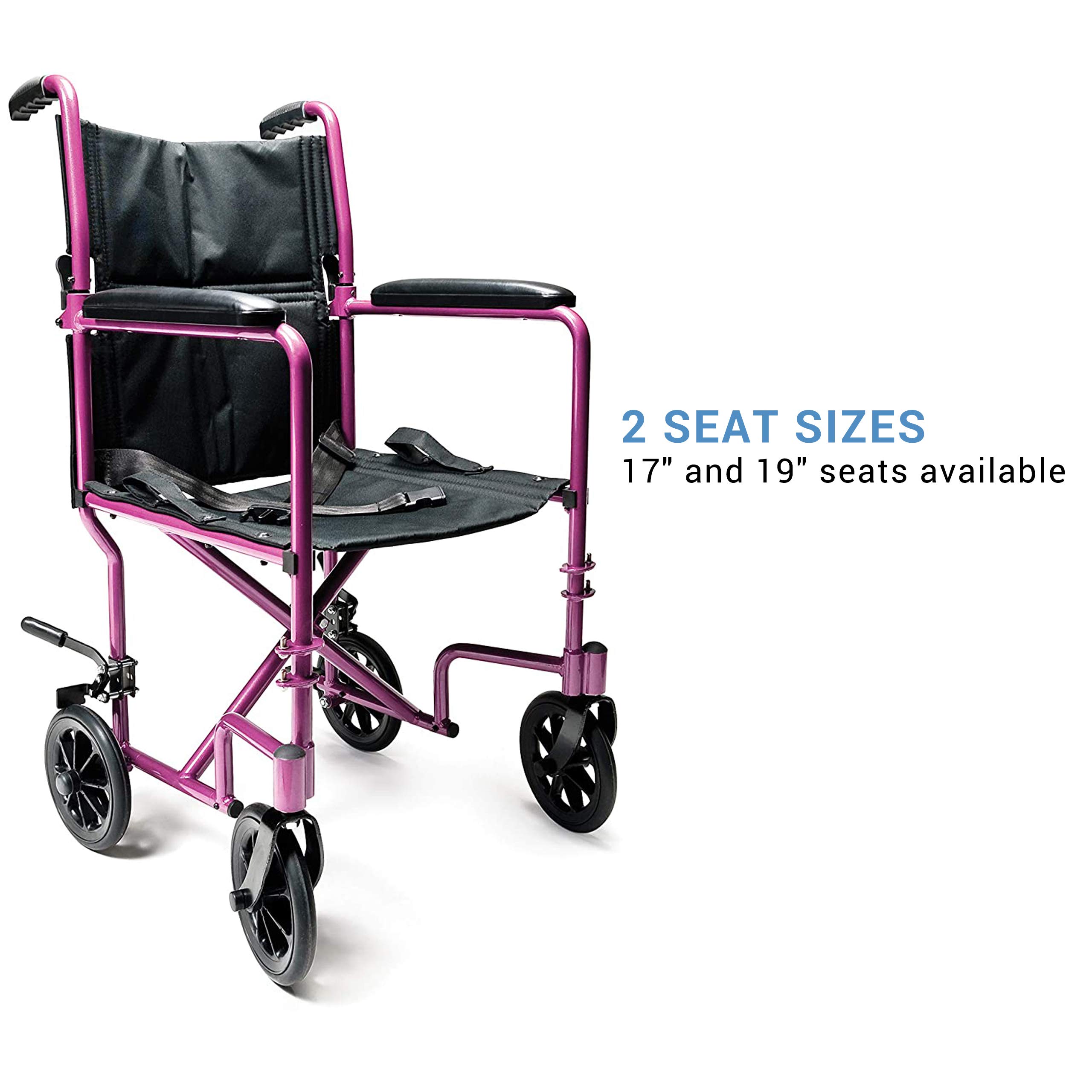 Everest & Jennings - Silla de transporte de aluminio con ruedas giratorias de 5 pulgadas, asiento de 19 pulgadas, color rosa