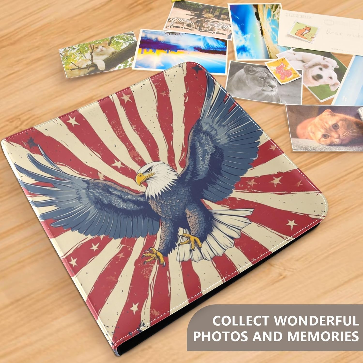 Scrapbook Album Eagle Spreading Photo Album Self Adhesive 3 Ring Binders DIY Scrapbook Album Photo Book 40 Pages for Anniversary Family
