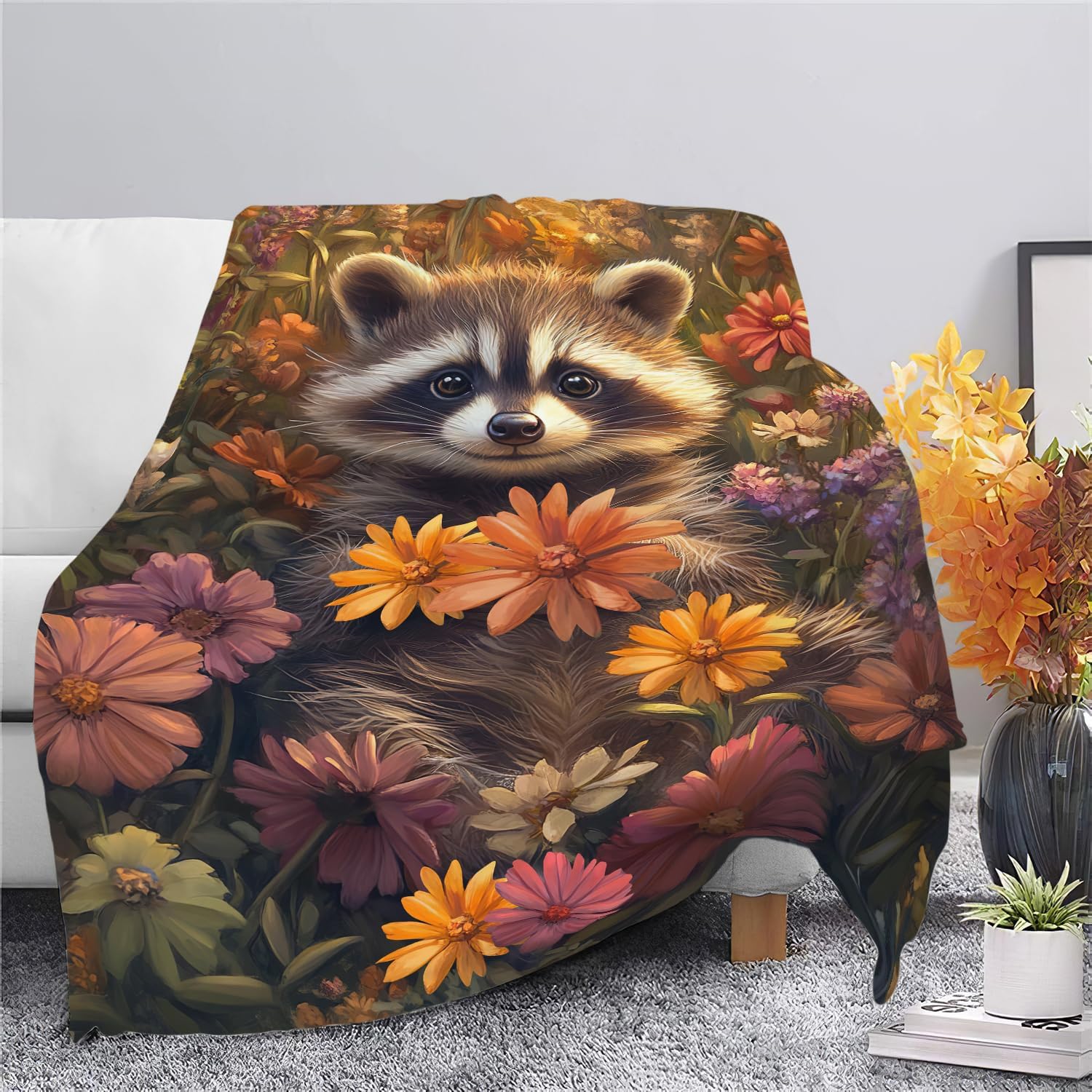 Raccoon Blanket Cute Cartoon Raccoon Throw Blanket Gifts for Girls Women Kids Boys Adults Men Super Soft Cozy Plush Fluffy Fuzzy Fleece Blanket Home Decor 40''X50'' - Image 3
