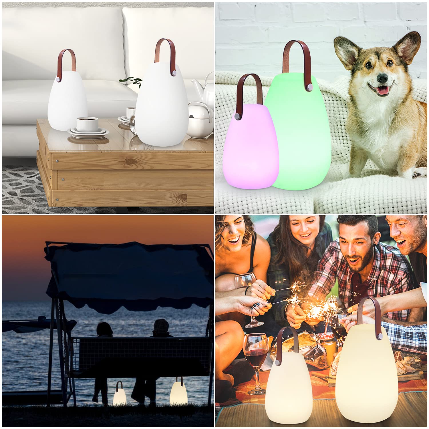 MALUX 2 Stück LED Outdoor Lampe Dimmbare Kabellose Tischlampe IP44 Laternen mit Fernbedienung für Balkon Garten Hof und Camping