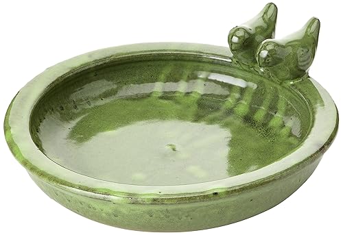 Esschert Design FB489, Green Bird Bath Ceramic Round, 10.9 cm*32.9