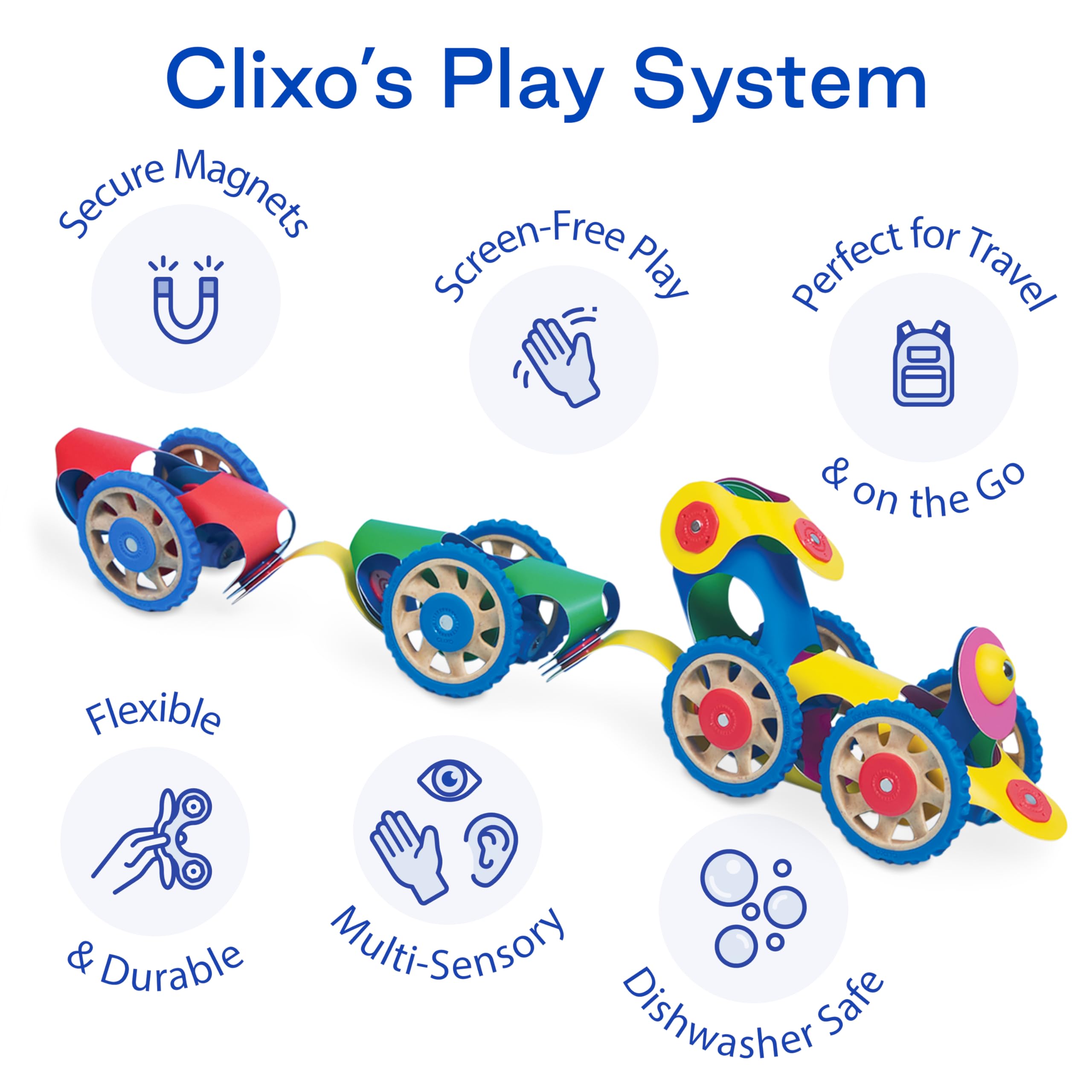 Clixo Wheel Creator Pack zestaw 72 sztuk – zabawka z magnesem budowlanym. Elastyczne, wspomagające kreatywność magnetyczne płytki budowlane. Zatwierdzony przez nauczyciela projekt do wielogodzinnej