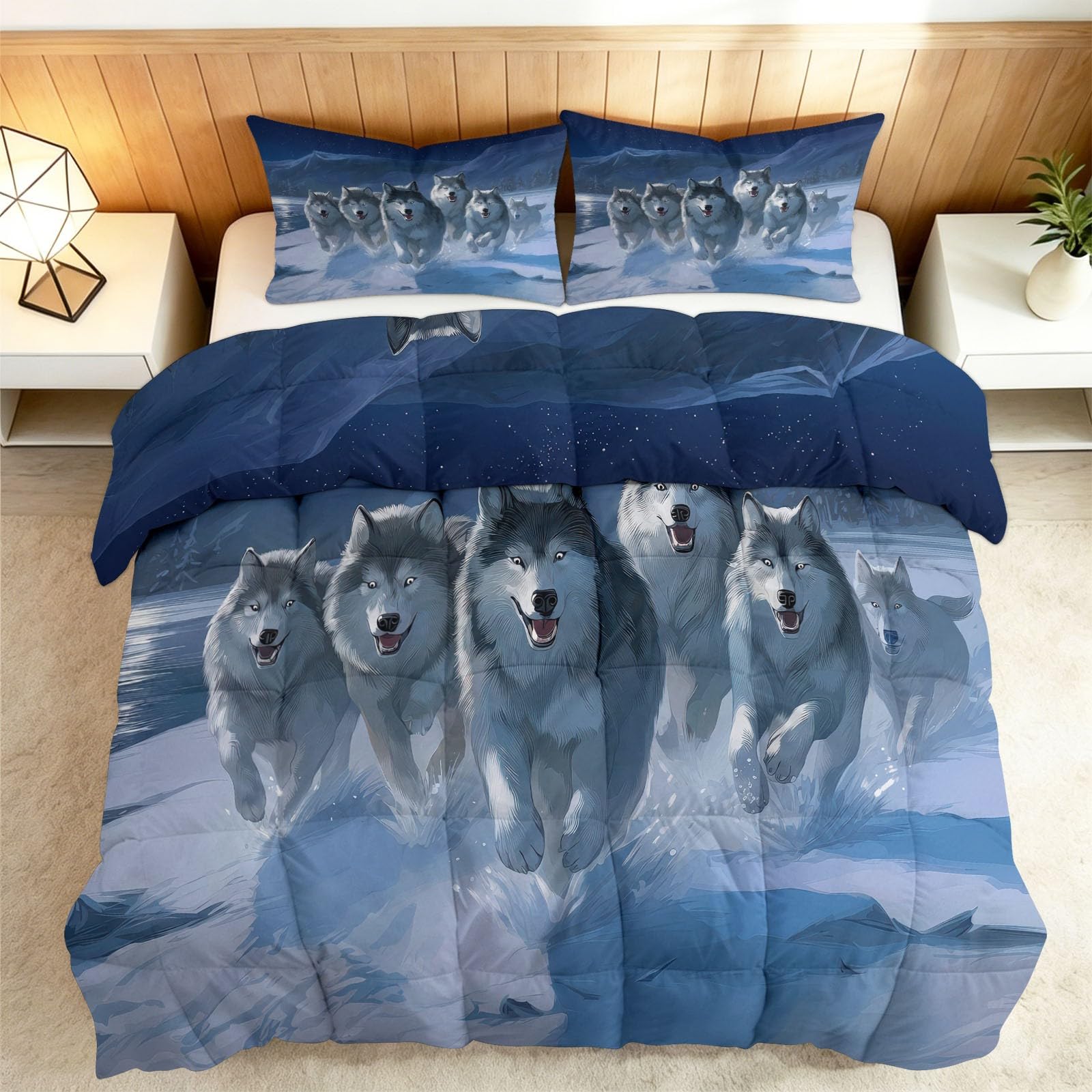 Couette imprime loup pour decoration chambre theme nature parure de lit chaleureuse 200x200