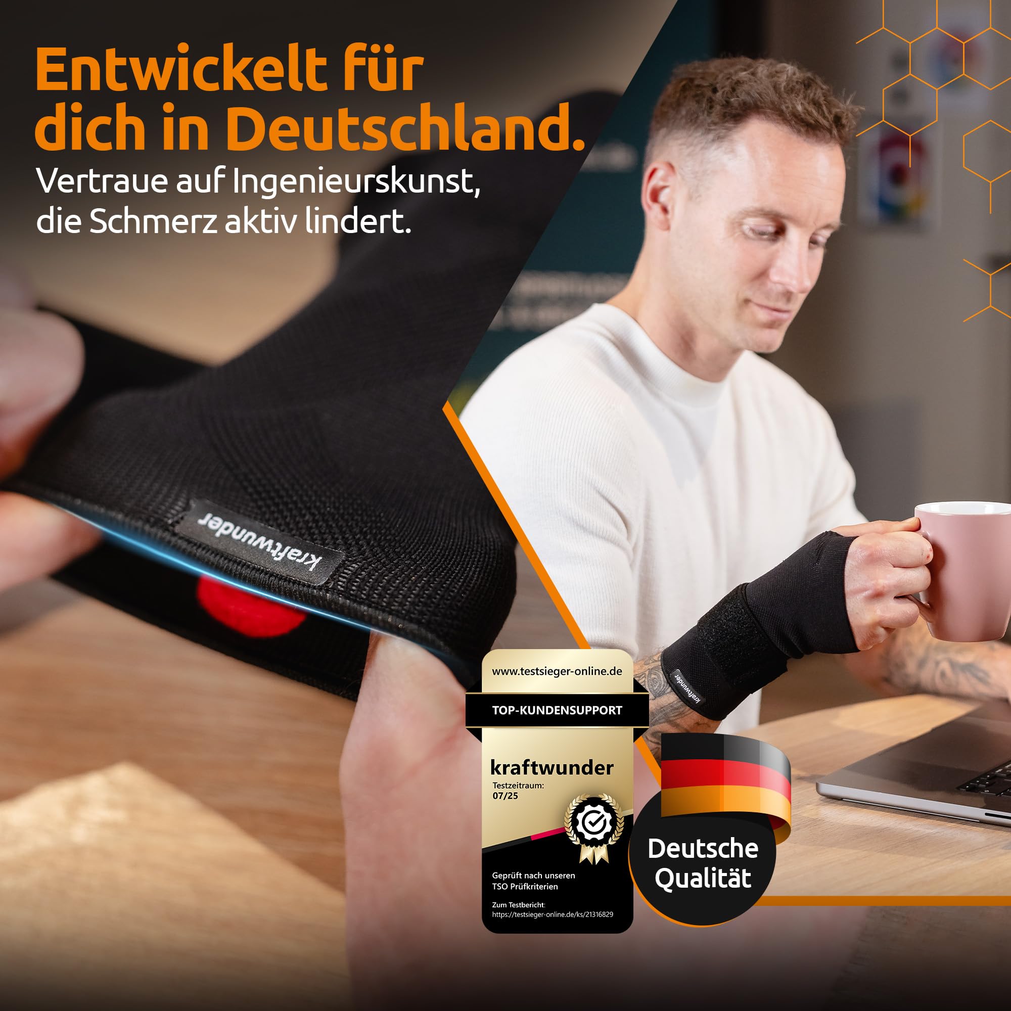 Handgelenk Bandagen | Made in Germany | Stabilisierende Handgelenkstütze mit Schiene | verstellbar | Handgelenkbandage für Sport, Fitness & im Alltag (Schwarz, M, Rechts)