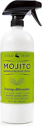 Cold Iron Spray antiarrugas para ropa 32 onzas líquidas Mojito Citrus Mint Alternativa de planchado a base de plantas Rápido fácil de usar Aerosol