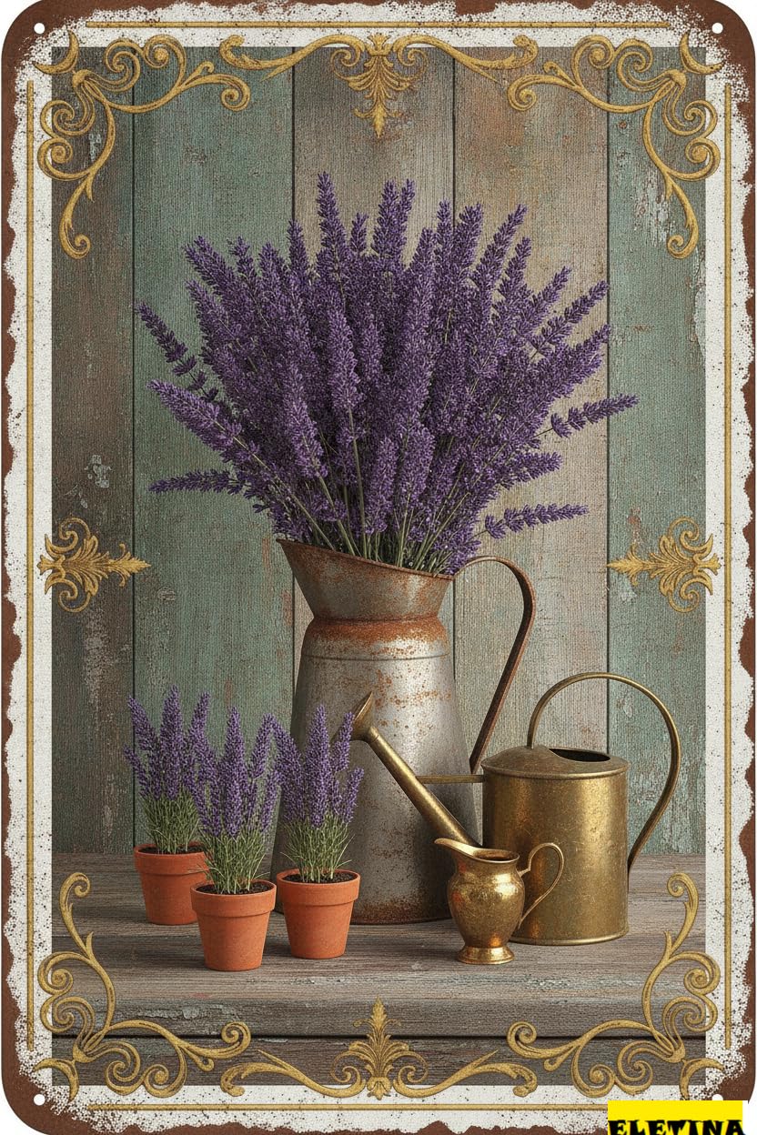 Lavender Botanical French Country Tin Sign, 8x12 Inch