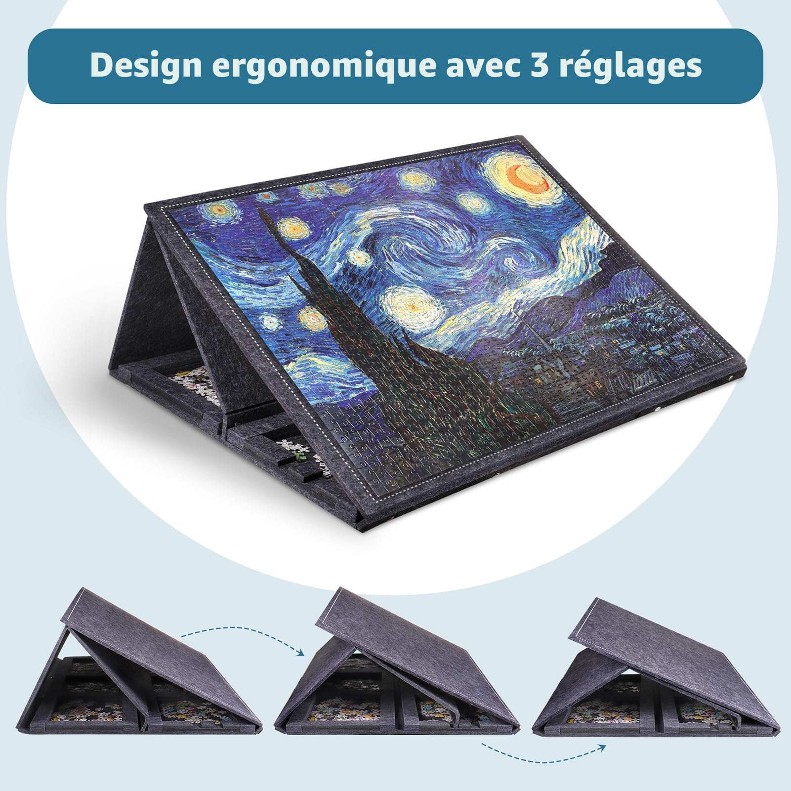 Pllieay Tapis Puzzle Table Plateau de Puzzle avec 6 Tiroirs de Tri, Support Réglable et Couvercle Protecteur pour 1000 Pièces
