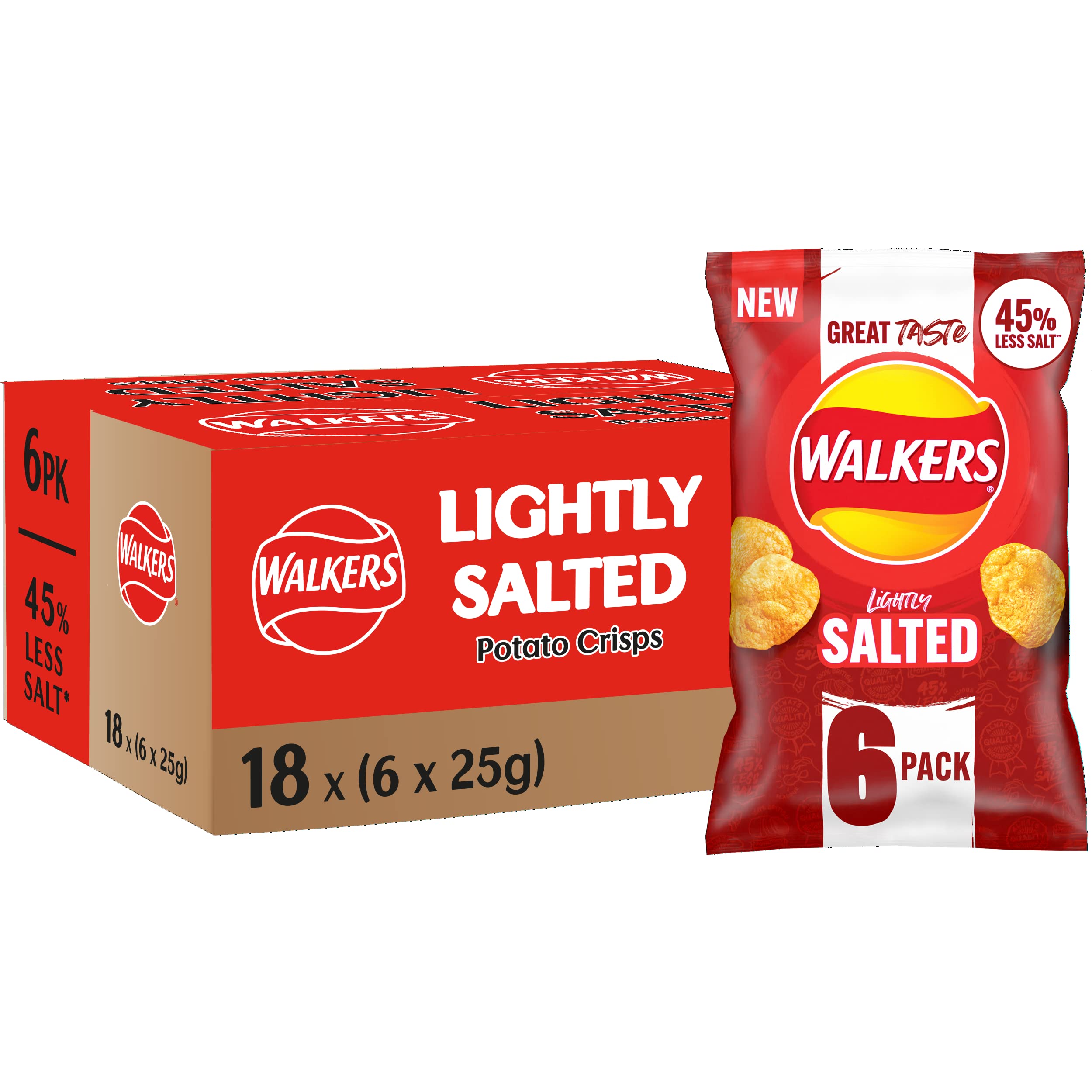 Walkers Less Salt Lightly Salted Multipack Crisps 18 x 6 x 25g