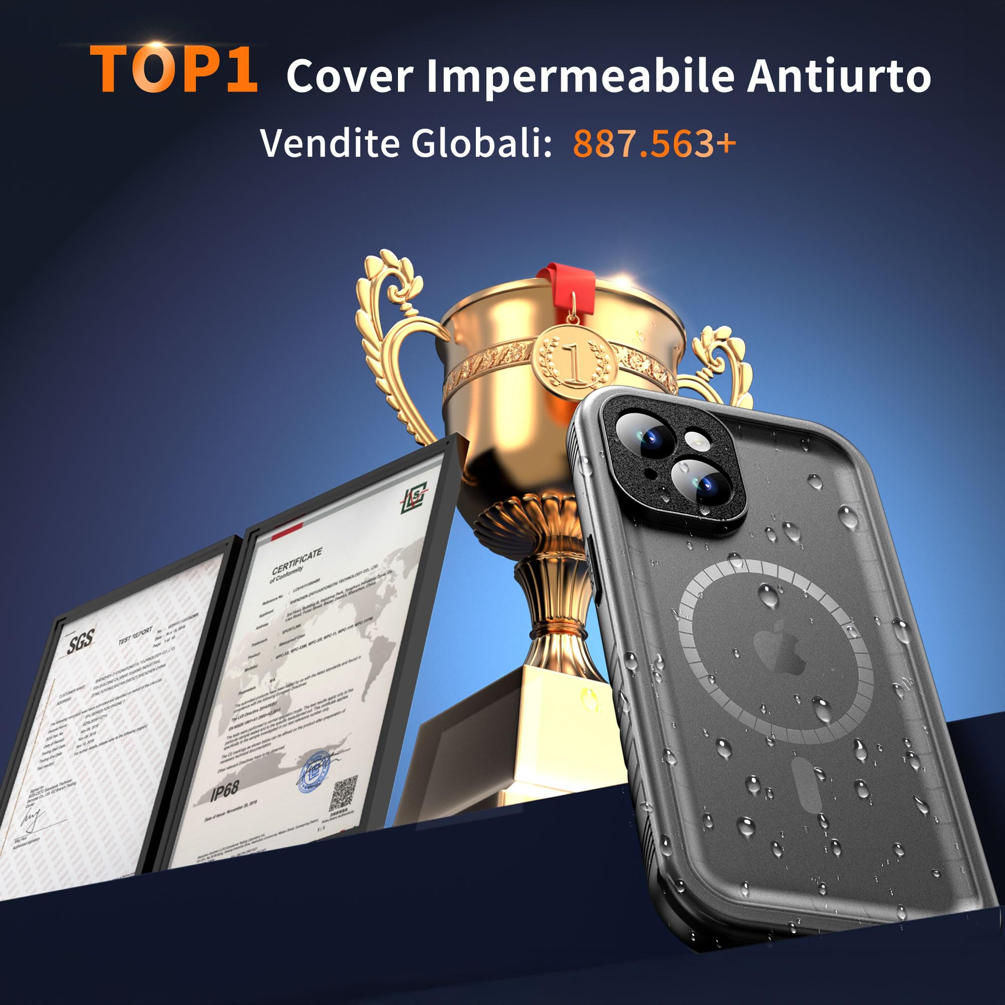 Cozycase Cover TOP 360 Antiurto IP68 Impermeabile Per iPhone 13 | Magnetica Per Magsafe, Rugged Militare, Subacquea Waterproof Case Anti Urto Resistente Antipolvere, Custodia Integrale. Nero