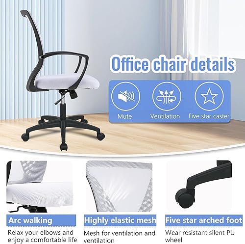 Miniatura 5 de PayLessHere Silla de oficina, silla de escritorio, silla de computadora, silla ergonómica ajustable de malla ejecutiva con respaldo medio con ruedas