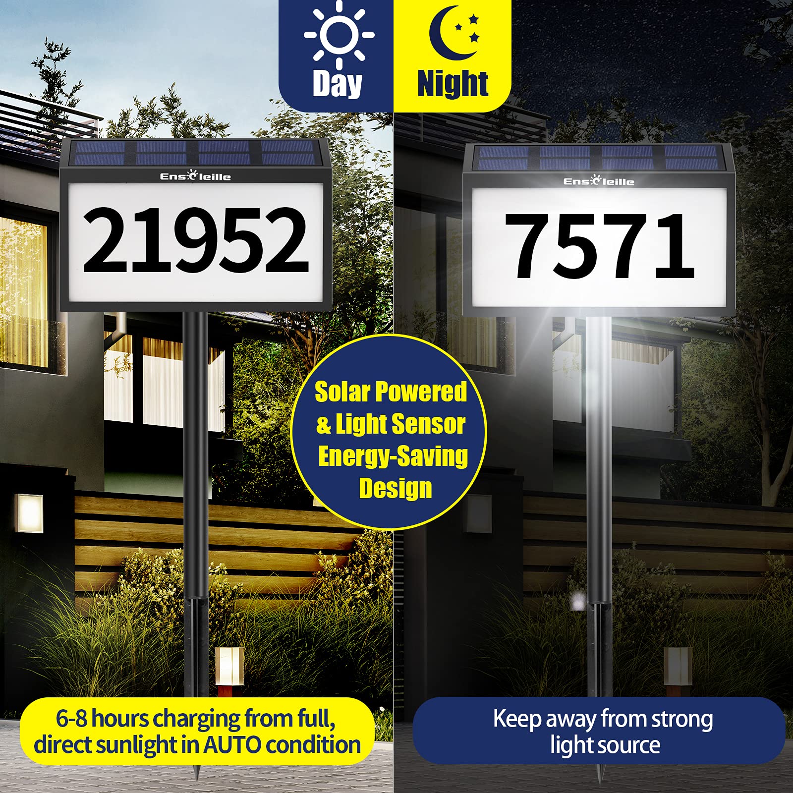 Solar Lighted House Numbers for Outside, EnSoleille Waterproof LED
