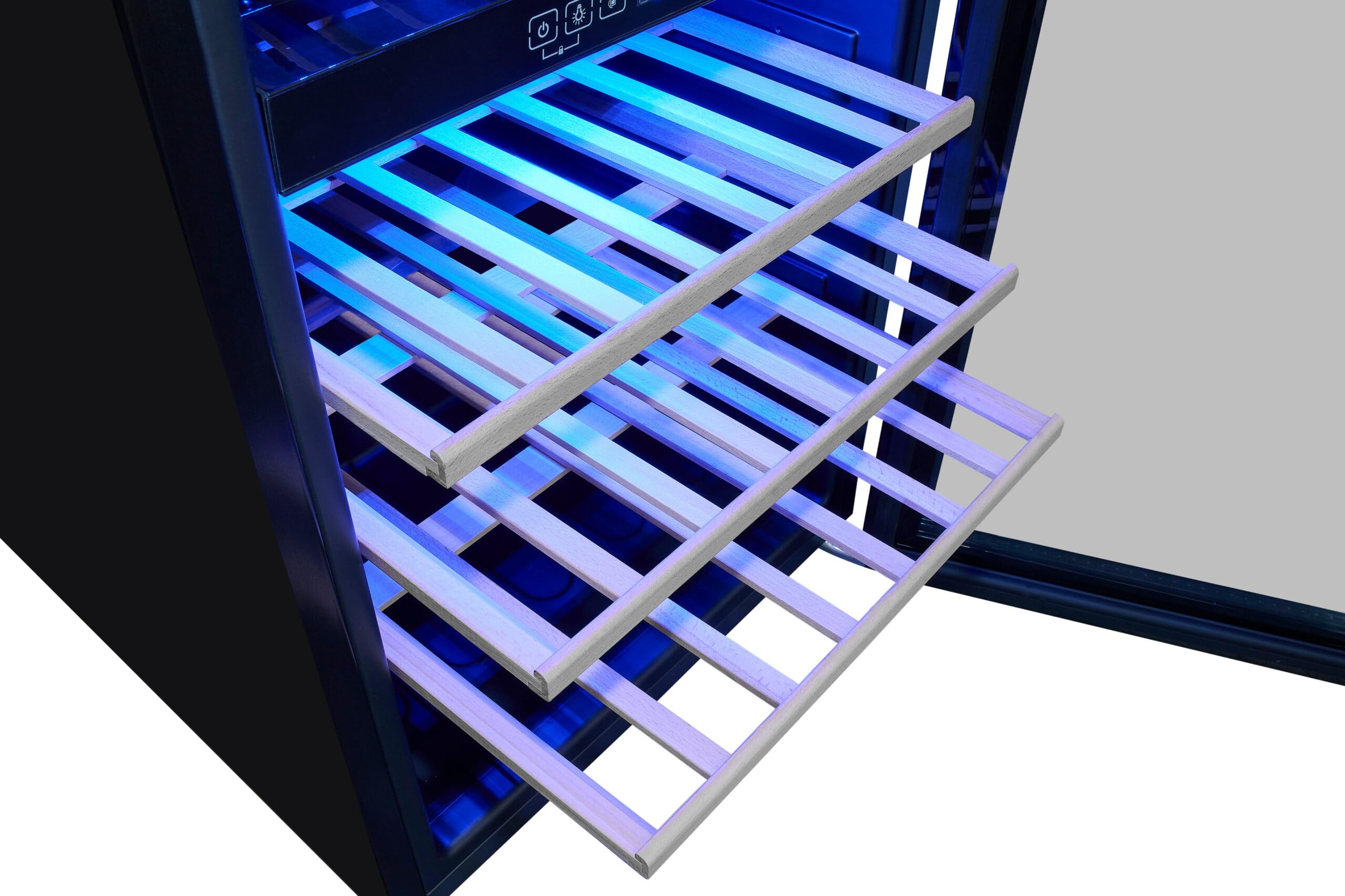 Exquisit® Vinoteca para 45 Botellas, 119L, Negro, Clase G, Dos Zonas de Temperatura 5-20°C, Control Digital LCD, Puerta Reversible de Cristal, Iluminación LED, Medidas (86,5 x 49,0 x 58,0 cm).