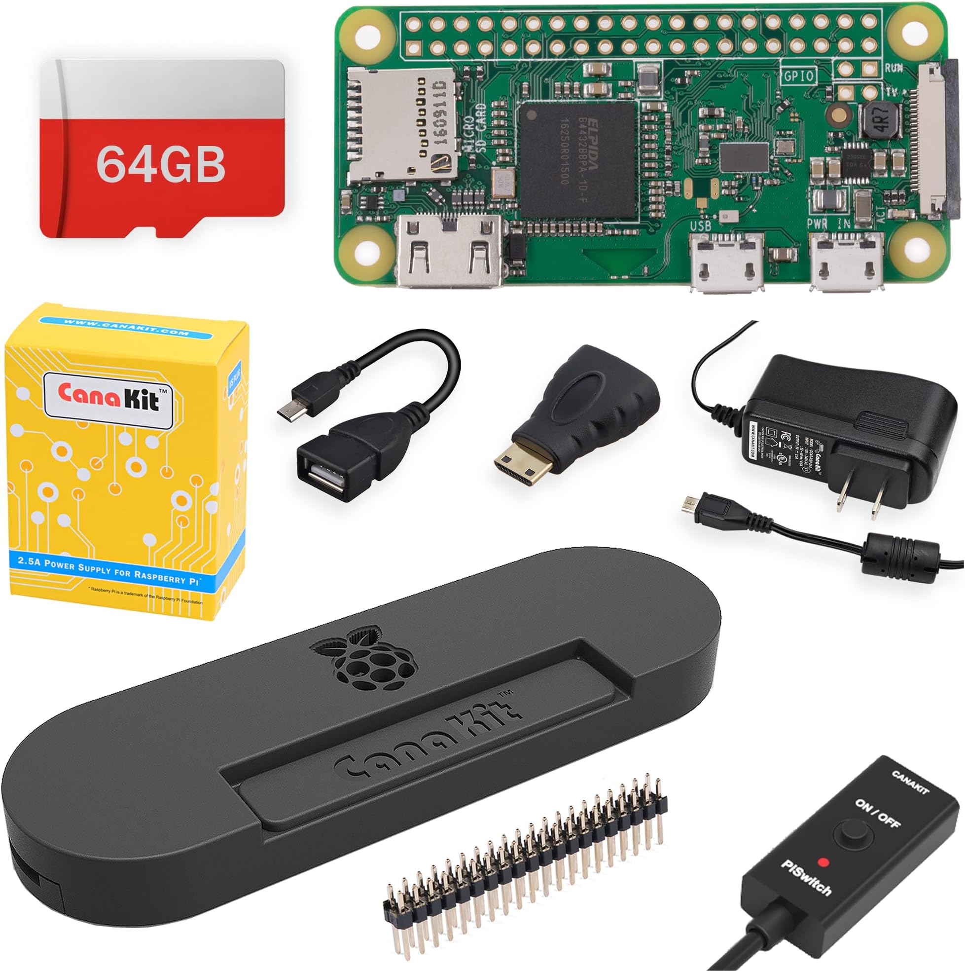 Raspberry Pi Zero W (Wireless) Complete Starter Kit with Premium Black Case