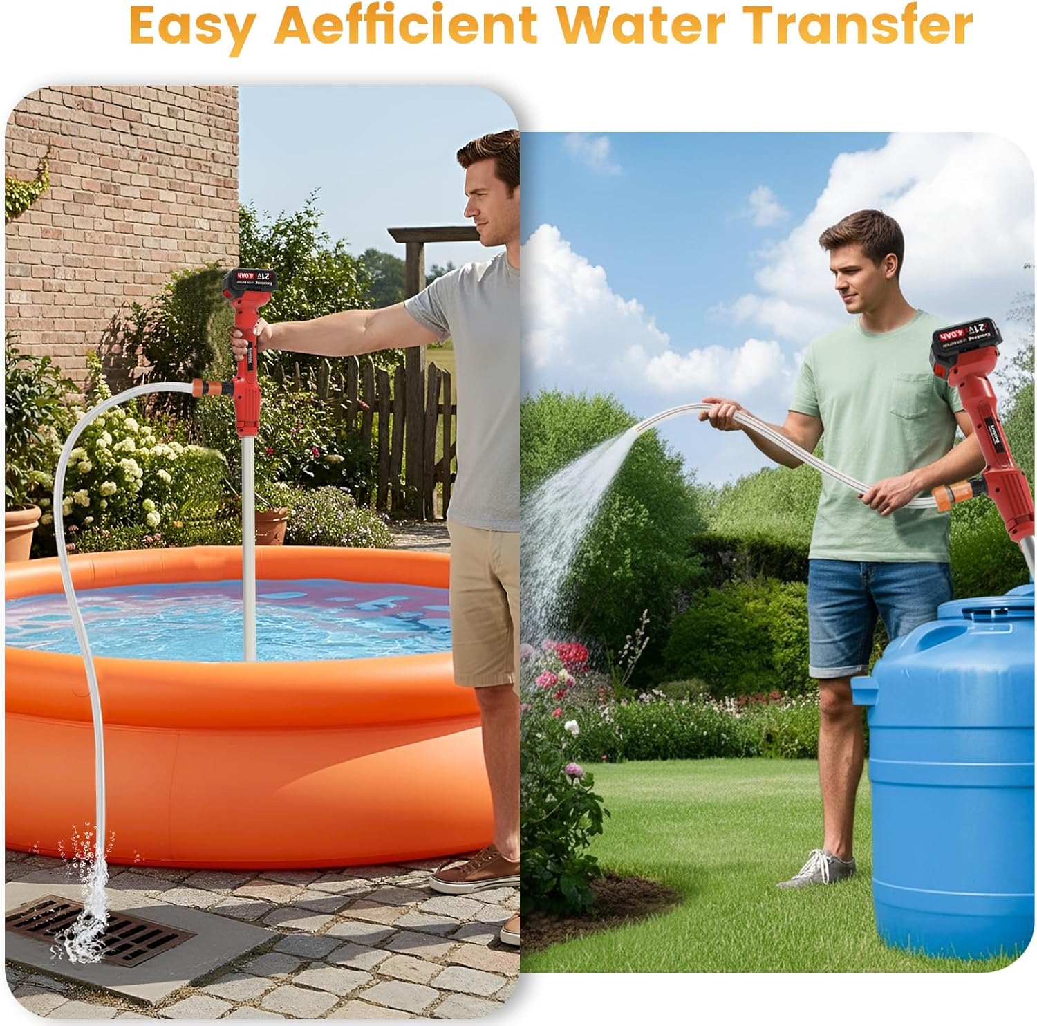 Cordless Stick Water Transfer Pump, with 2×4000mAh Batteries & Charger, 720GPH 32FT Max Lift, 21V Portable Battery Powered Sump Pump，for Pool Garden Pond RV Boat Draining