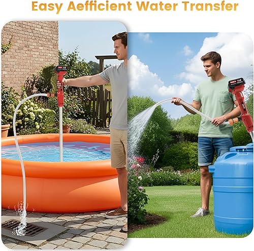 Miniatura 3 de Bomba de transferencia de agua inalámbrica, con 2 baterías de 4000 mAh y cargador, 720 GPH 32 pies de elevación máxima, bomba de sumidero portátil