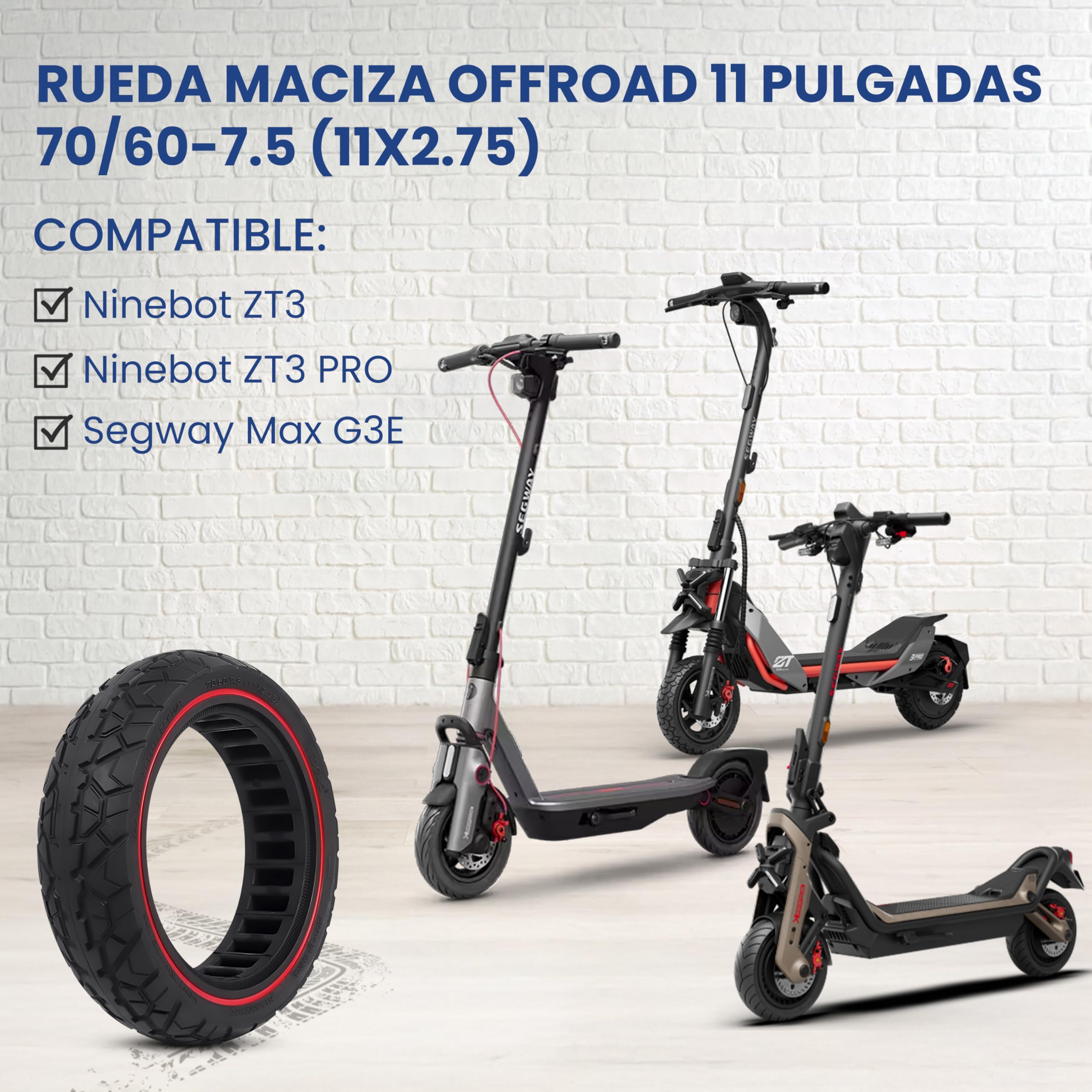 ANSENI Pneu Plein 70/60-7,5 Pneu Increvable 11 x 2,75 | Pour Trottinettes Electrique Segway Ninebot ZT3/ZT3 Pro/ZT3 PROE pour roue avant ou arrière (1 roue)