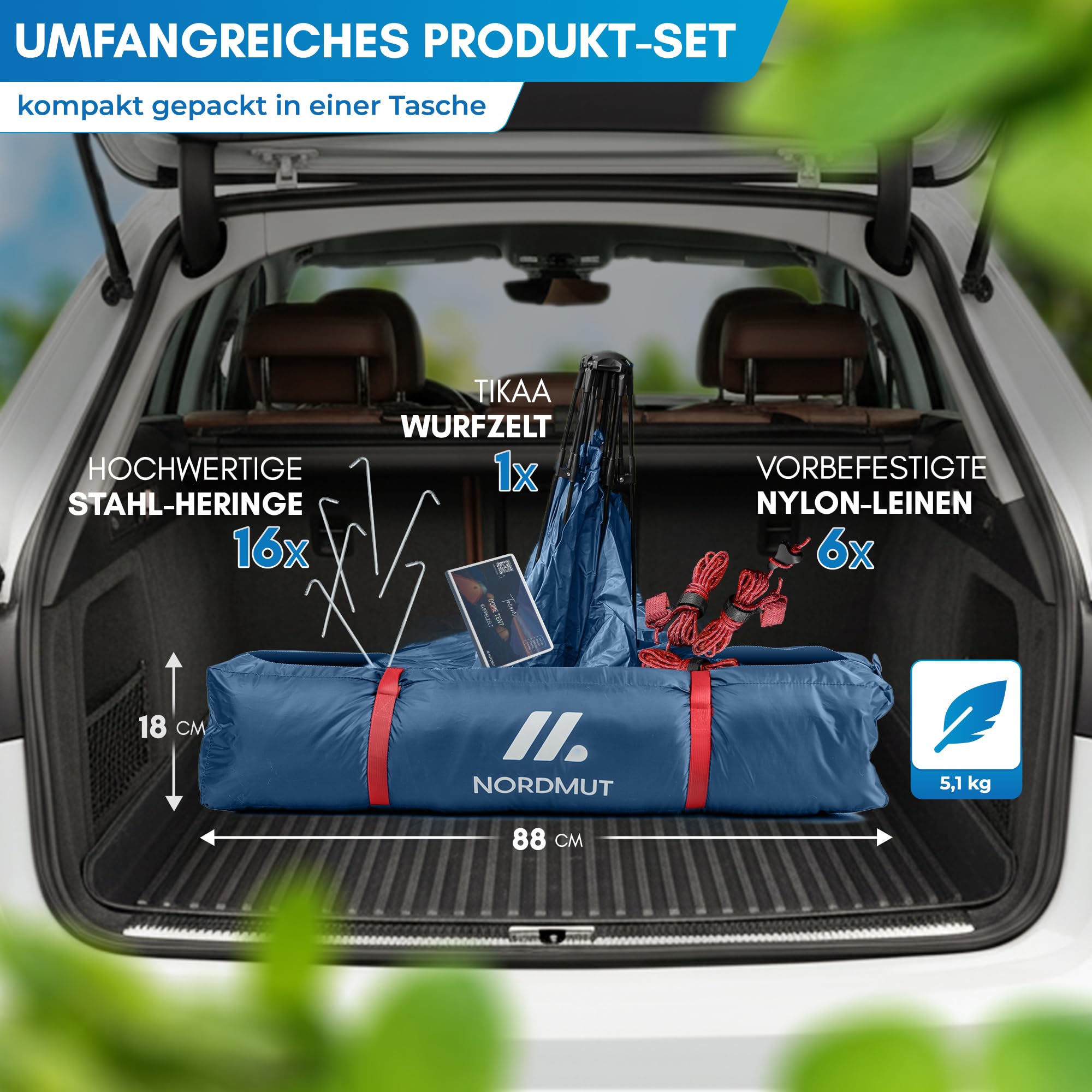 NORDMUT® Wurfzelt 2-4 Personen für blitzschnellen Aufbau – Pop Up Zelt 2-4 Personen wasserdicht & UV-Schutz – Campingzelt mit hervorragender Luftzirkulation