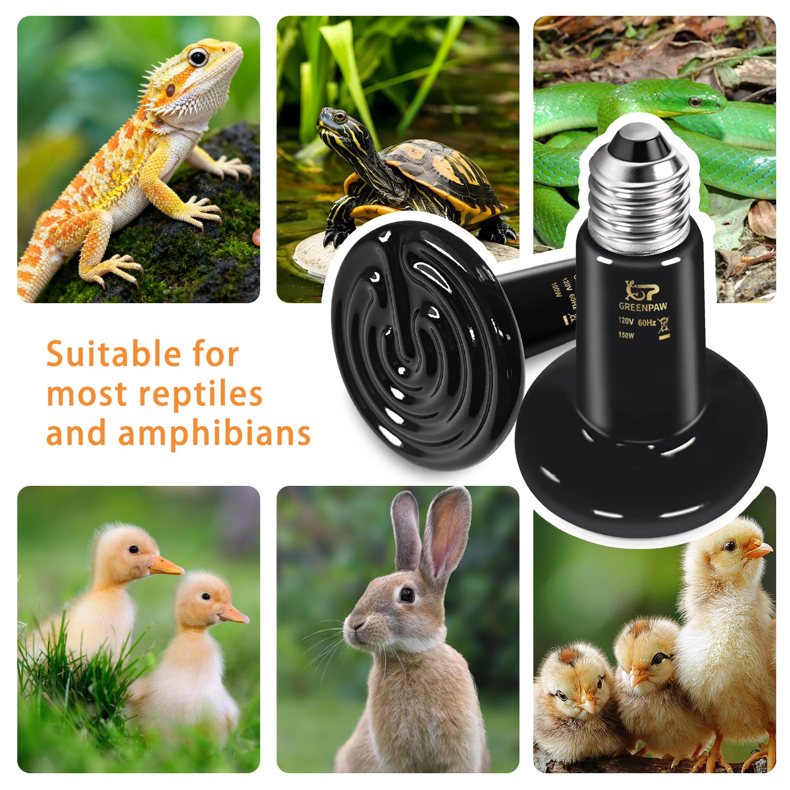 Ceramic Heat Emitter 2 Pack, 100W and 150W Reptile Heat Lamp, Heat Bulb for Lizards Bearded Dragons Snakes Turtles and Chickens - image 7