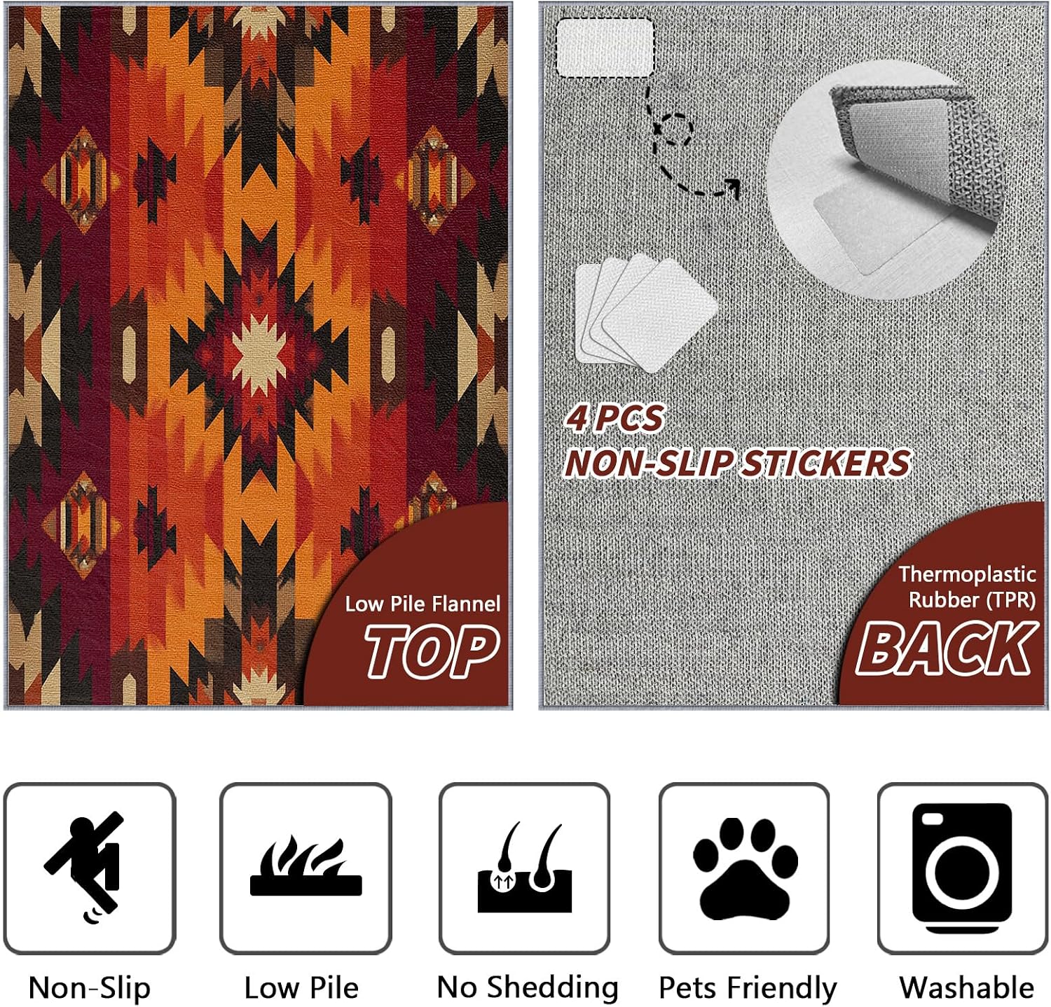Native American Rugs for Living Room - Aztec Rug 4x5, Southwestern Navajo Area Rugs, Ethnic Boho Rustic Carpet, Washable & Non Slip & Soft Large Carpets Room Decor #A238