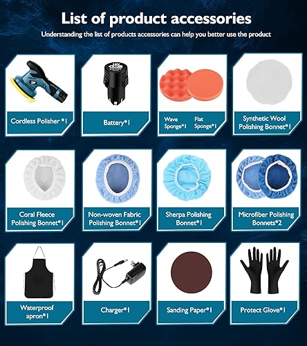 Miniatura 6 de TDT Pulidora inalámbrica para automóvil con batería de litio recargable de 12 V, 6 velocidades variables, kit de pulidora inalámbrica para detalles