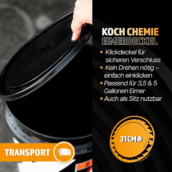 Koch Chemie Professional Car Wash Bucket Set with Lid and Grit Guard Strainer Insert 20 Litre Hand Wash Bucket in Black for the Perfect Car Wash Car Wash Bucket with Grid