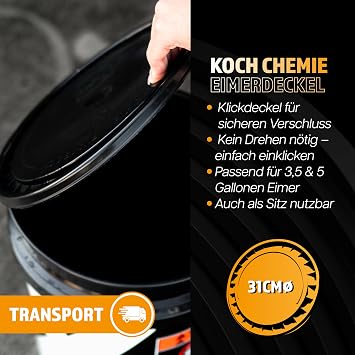 Koch Chemie Professional Car Wash Bucket Set with Lid and Grit Guard Strainer Insert 20 Litre Hand Wash Bucket in Black for the Perfect Car Wash Car Wash Bucket with Grid