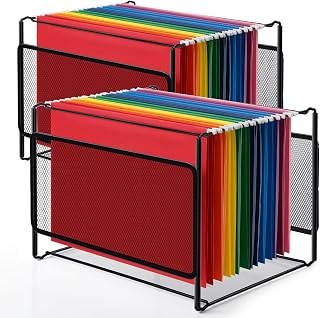 Comix Hanging File Organizer, Letter Size File Folder Organizer with Metal Mesh, Space-Saving File Folder Storage Box for Home Office Supplies(2 Packs)