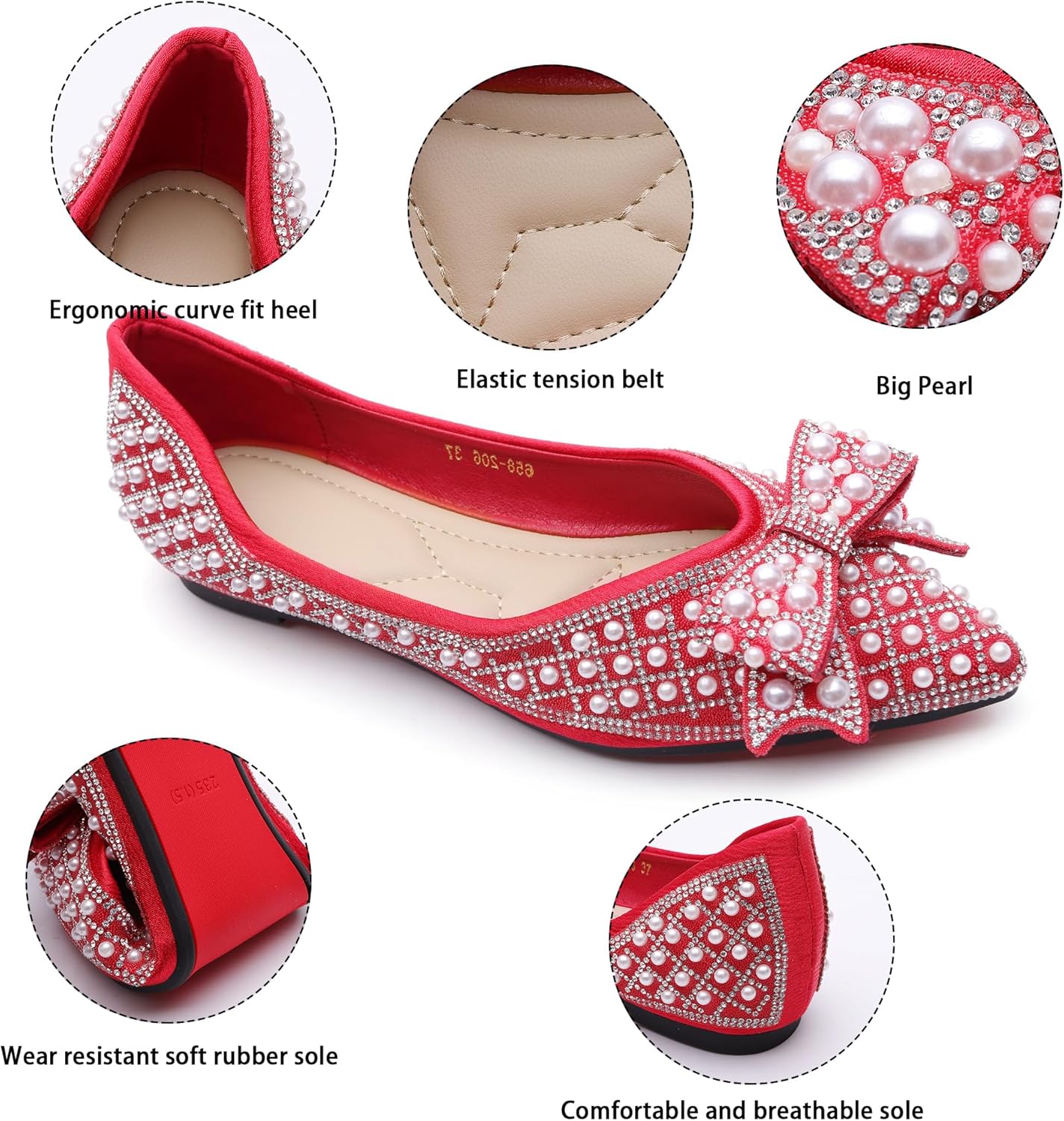 Women's Rhinestone Flats Pointed Toe Low Heel Wedding Shoes Comfortable Women Dress Shoes