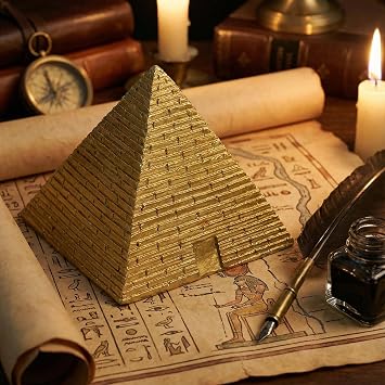 VOSAREA Egyptian Pyramid Statue Mini Resin Pyramid Figurine Sculpture Ancient Egyptian Building Model Egypt Souvenirs for Aquarium Terrarium Zen Sand Table Decor Golden