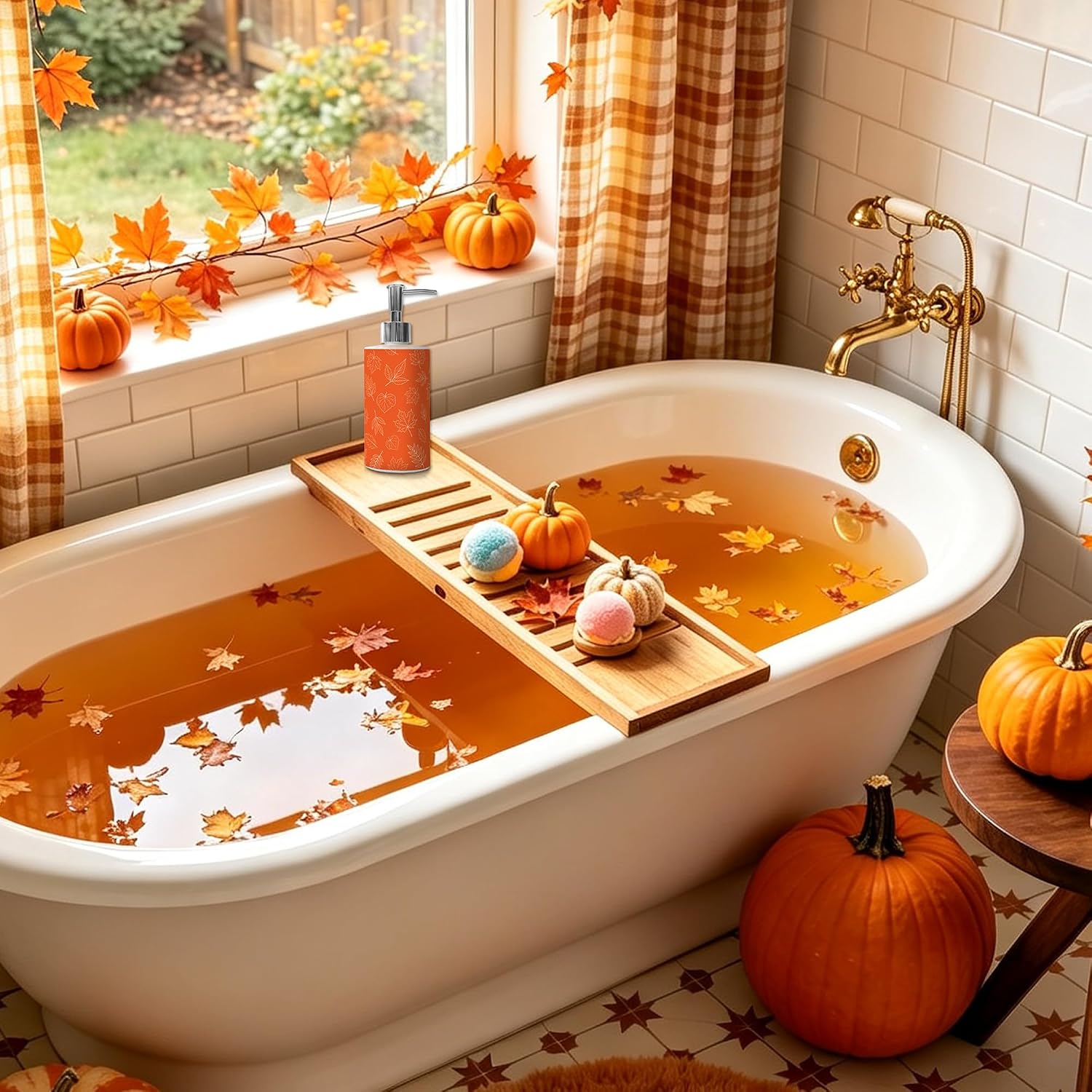Fall Soap Dispenser with Pump Pumpkin Maple Leaf Bathroom Decor