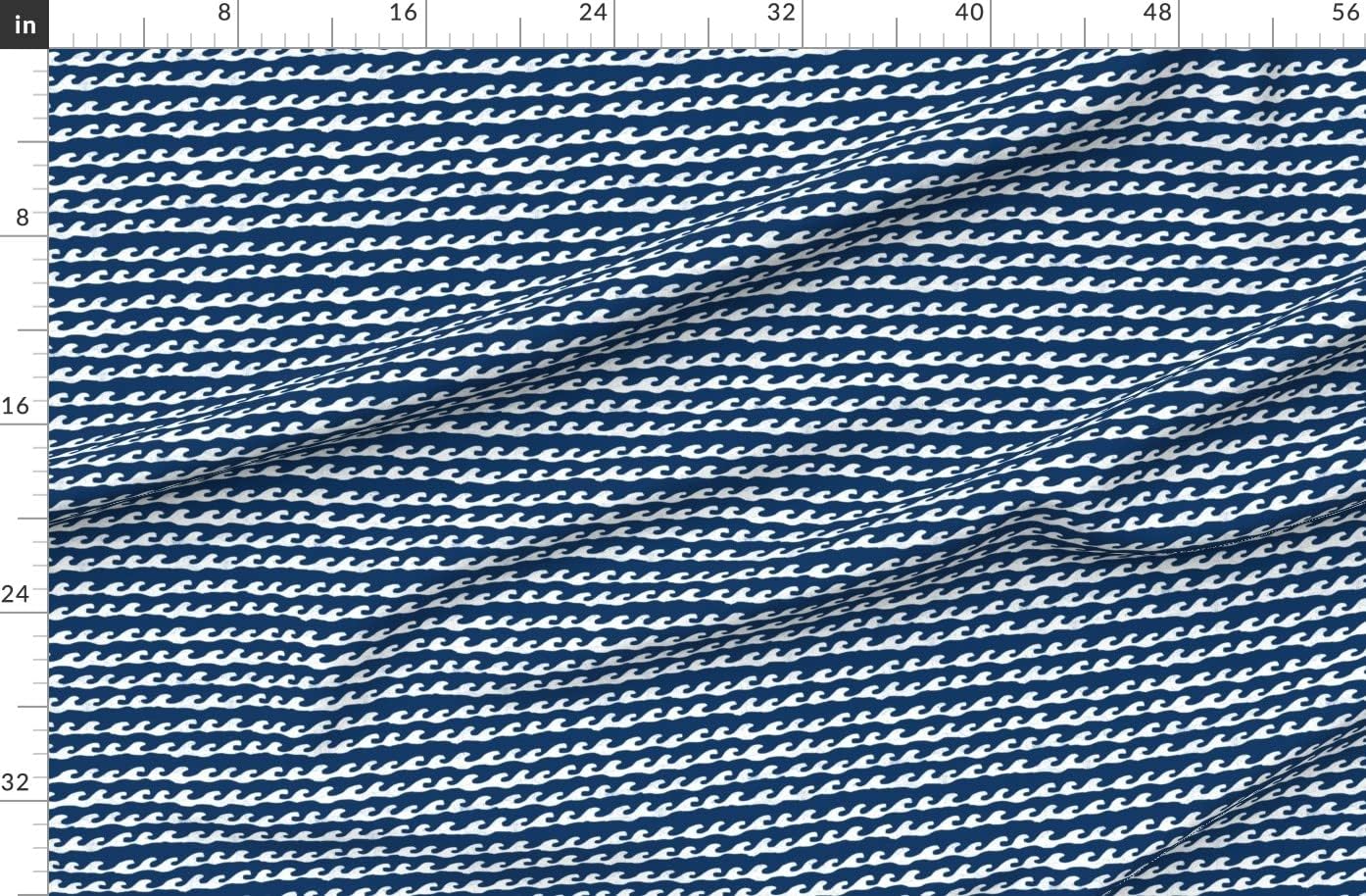 Spoonflower Fabric - Surf White Navy Water Ocean Waves Summer Nautical Wave Sea Blue Printed on Organic Cotton Sateen Fabric by The Yard - Sewing Quilting Apparel Home Decor