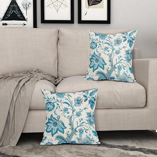 Miniatura 4 de Chinoiserie - Fundas de almohada para exteriores de 18 x 18 pulgadas, paquete de 2 fundas de almohada decorativas de flores azules y blancas
